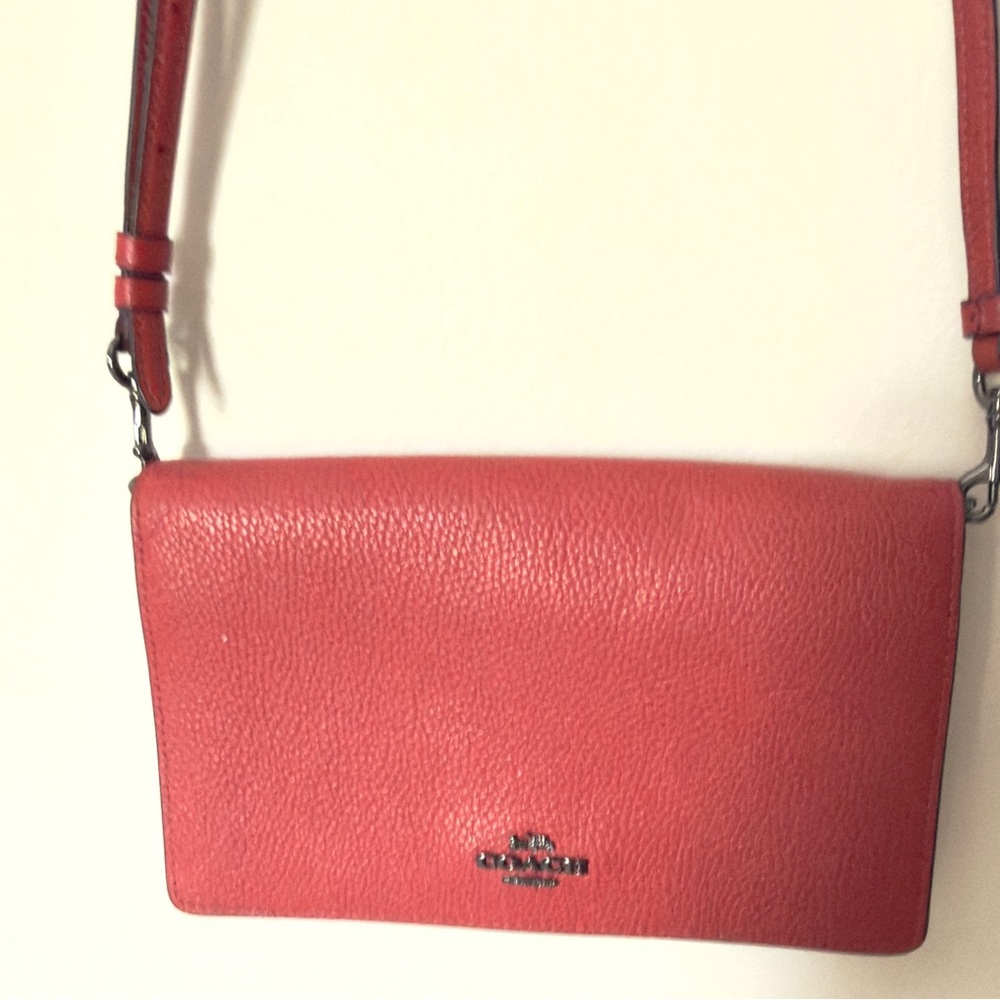 Coach Hayden Foldover Crossbody Clutch Coral Pebbled Leather style # 87401